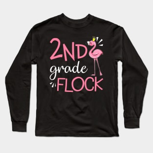 Flamingo Back To School 2nd Second Grade Flock Long Sleeve T-Shirt
